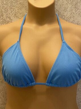 Xhilaration Ribbed Light Blue Halter Triangle Bikini Top